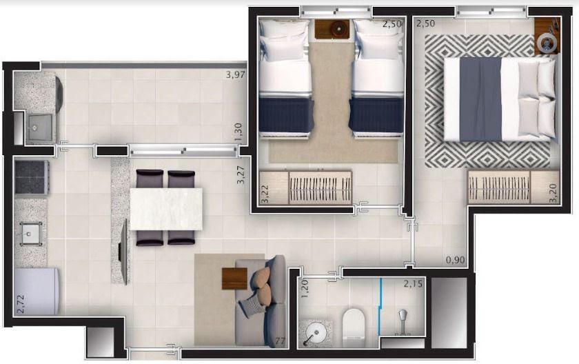 Apartamento, 2 quartos, 48 m² - Foto 3