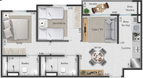 Apartamento, 2 quartos, 55 m² - Foto 3