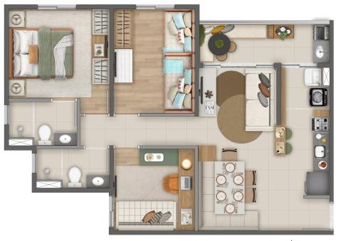 Apartamento, 2 quartos, 63 m² - Foto 2