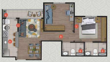 Apartamento, 2 quartos, 50 m² - Foto 2